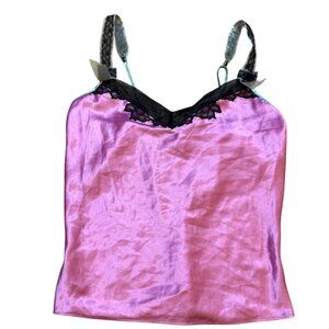 Y2K Betsey Johnson Pink Satin Lace Trim Camisole Tank Top S